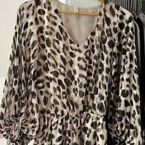 Drop Waist & Bubble Sleeve Cheetah Dress